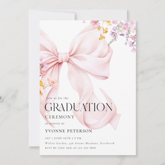 Wildflower & Bow Graduation Invitation 招待状 (正面)