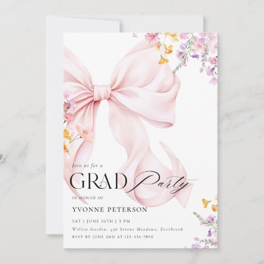 Wildflower & Bow Graduation Invitation 招待状 (正面)
