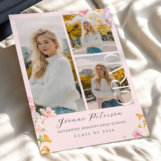 Wildflower & Bow Graduation Invitation 招待状