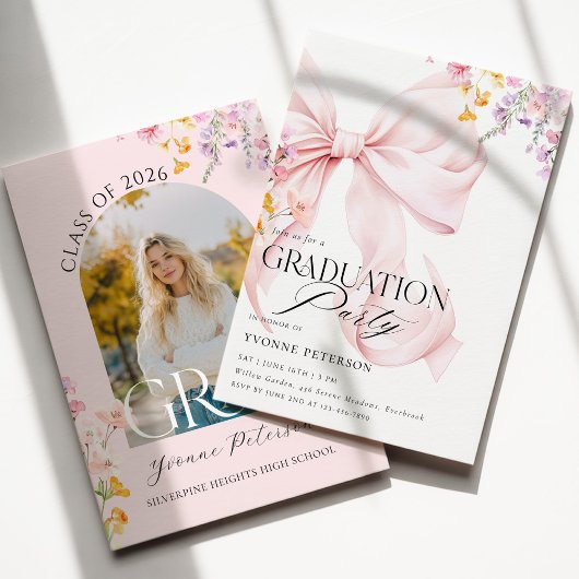Wildflower & Bow Graduation Invitation 招待状