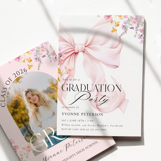 Wildflower & Bow Graduation Invitation 招待状