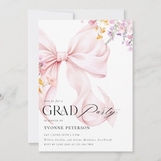 Wildflower & Bow Graduation Invitation 招待状 (正面)