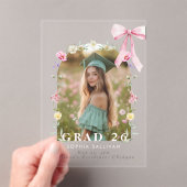 Wildflower Bow Graduation party Photo Collage アクリル招待状 (インサイチュ (ポータブル))