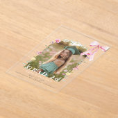 Wildflower Bow Graduation party Photo Collage アクリル招待状 (レイダウン)