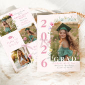 Wildflower Bow Graduation party Photo Collage 招待状