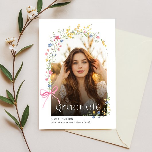 Wildflower Bow Graduation Party Photo Invitation ポストカード