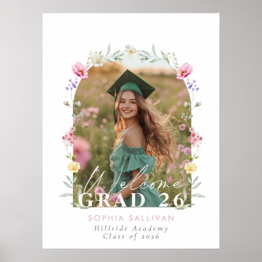 Wildflower Bow Graduation party Photo Welcome ポスター (正面)