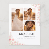 Wildflower Bow Photo Collage Graduation Invitation ポストカード (正面)
