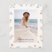 Wildflower Bow Photo Grad Party Invitation ポストカード (正面)