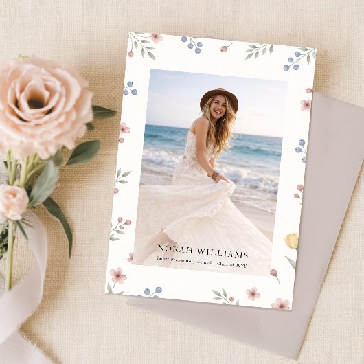 Wildflower Bow Photo Grad Party Invitation ポストカード