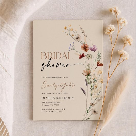 Wildflower Bridal Shower Invitation, Floral Boho  招待状