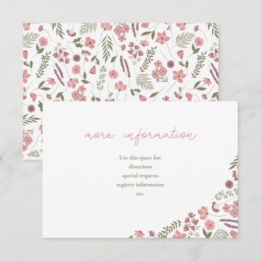 wildflower bridal shower invitation insert - pink 招待状 (正面/裏面)