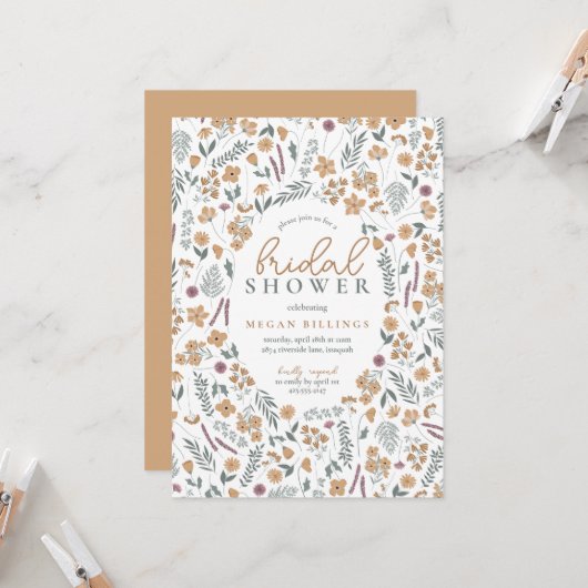 wildflower bridal shower invitation - orange 招待状 (正面/裏面インサイチュ)