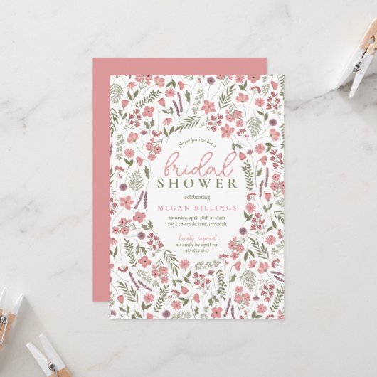 wildflower bridal shower invitation - pink 招待状 (正面/裏面インサイチュ)