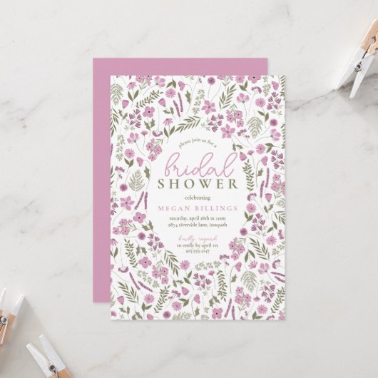 wildflower bridal shower invitation - purple 招待状 (正面/裏面インサイチュ)