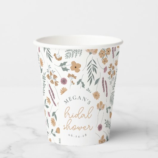 Wildflower Bridal Shower Paper Cups - Orange 紙コップ (正面)