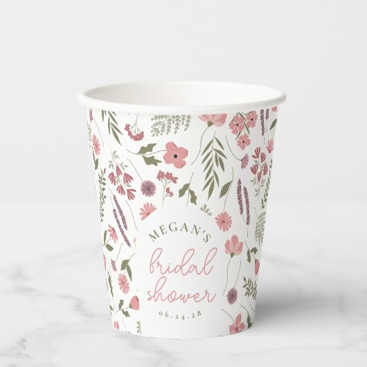 Wildflower Bridal Shower Paper Cups - Pink 紙コップ (正面)