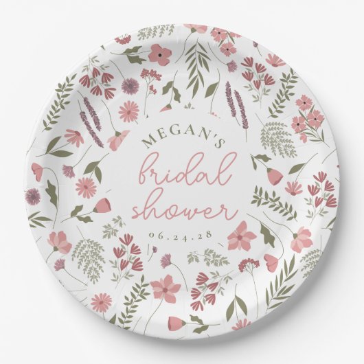 Wildflower Bridal Shower Paper Plates - Pink ペーパープレート (正面)