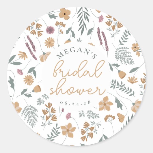 Wildflower Bridal Shower Sticker - Orange ラウンドシール (正面)