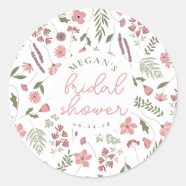 Wildflower Bridal Shower Sticker - Pink ラウンドシール