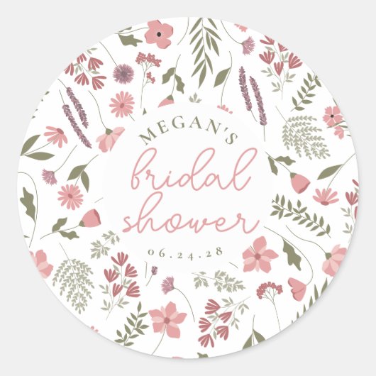 Wildflower Bridal Shower Sticker - Pink ラウンドシール (正面)