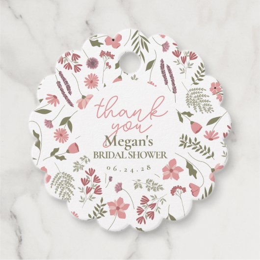 Wildflower Bridal Shower Thank You Tag - Pink フェイバータグ (正面)