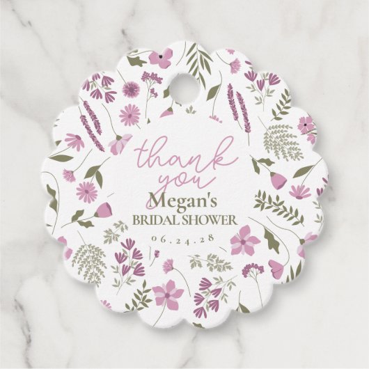 Wildflower Bridal Shower Thank You Tag - Purple フェイバータグ (正面)