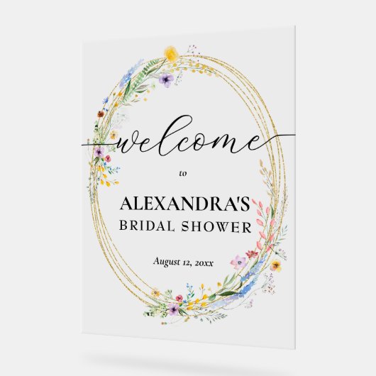 Wildflower Bridal Shower Welcome アクリルサイン (傾斜)