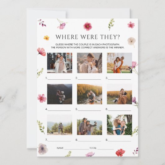 Wildflower Bridal Shower Where Were They ゲームカード 招待状 (正面)
