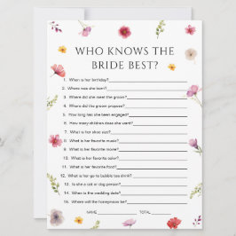 Wildflower Bridal Shower Who Knows Bride ゲームカード 招待状