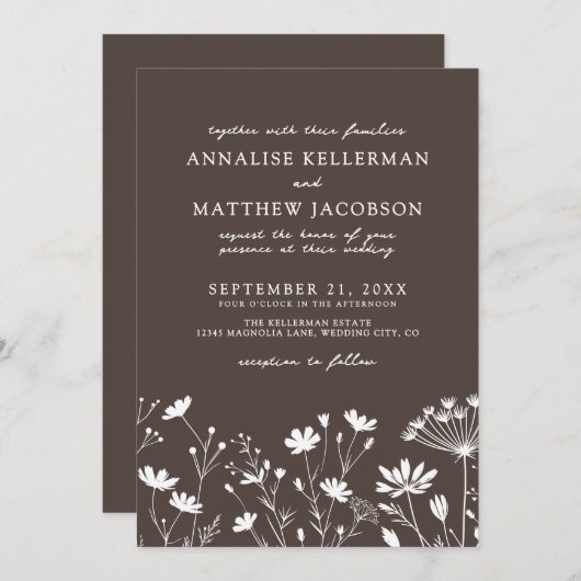 Wildflower Brown Wedding 招待状 (正面/裏面)