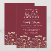 Wildflower Burgundy Bridal Shower 招待状 (正面/裏面)