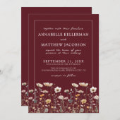 Wildflower Burgundy Floral Wedding 招待状 (正面/裏面)