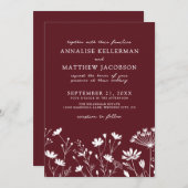 Wildflower Burgundy Wedding 招待状 (正面/裏面)