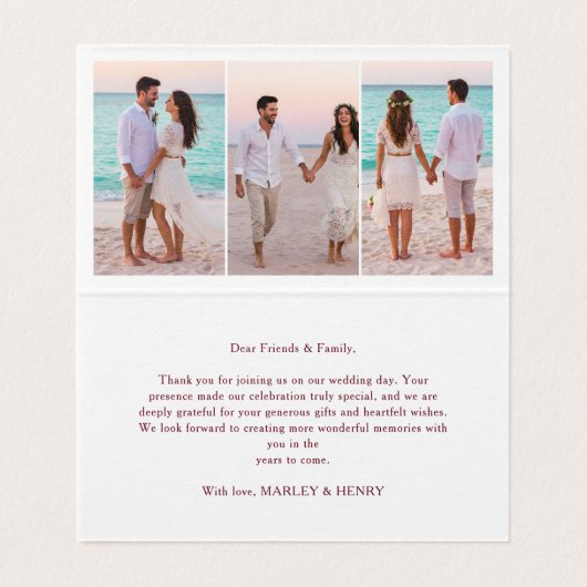 Wildflower Burgundy Wedding Folded Photo thank you (内部フラット)