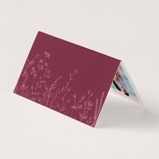 Wildflower Burgundy Wedding Folded Photo thank you (裏面)