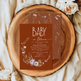 Wildflower Burnt Orange Baby in Bloom ベビーシャワー 招待状