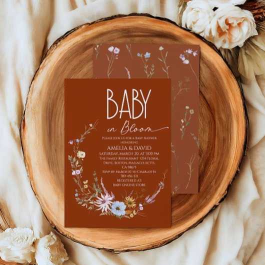 Wildflower Burnt Orange Baby in Bloom ベビーシャワー 招待状
