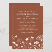 Wildflower Burnt Orange Wedding 招待状 (正面/裏面)