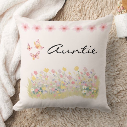 Wildflower Butterfly Auntie Throw Pillow Gift クッション (ブランケット)
