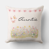 Wildflower Butterfly Auntie Throw Pillow Gift クッション (正面)