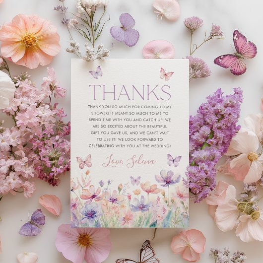 Wildflower Butterfly Bridal Shower Thank You Card サンキューカード