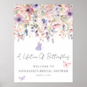 Wildflower Butterfly Bridal Shower Welcome Sign ポスター (正面)