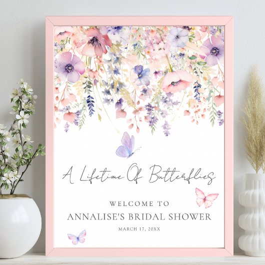 Wildflower Butterfly Bridal Shower Welcome Sign ポスター