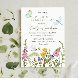 Wildflower Butterfly Dragonfly Watercolor Wedding 招待状