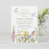 Wildflower Butterfly Dragonfly Watercolor Wedding 招待状 (スタンド正面)
