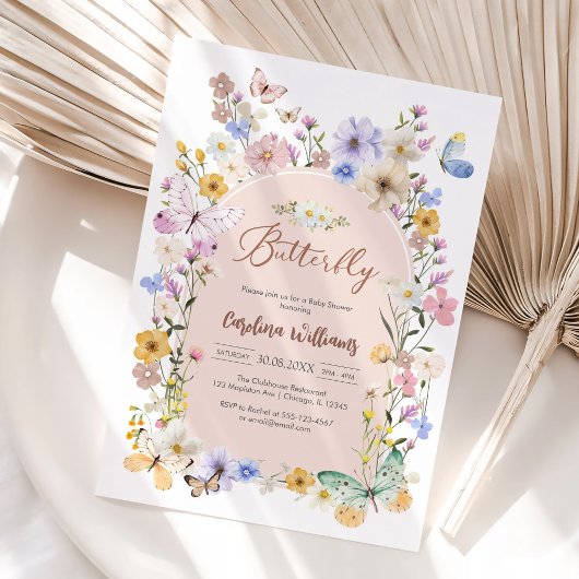 Wildflower Butterfly Girl Baby Shower Invitation 招待状