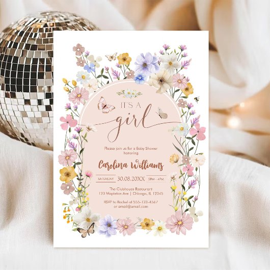 Wildflower Butterfly Girl Baby Shower Invitation 招待状