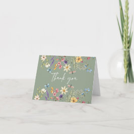 Wildflower & Butterfly Sage Green ブライダルシャワー サンキューカード