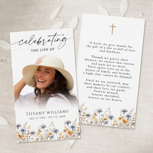 Wildflower Celebration of Life Cross Prayer Card
